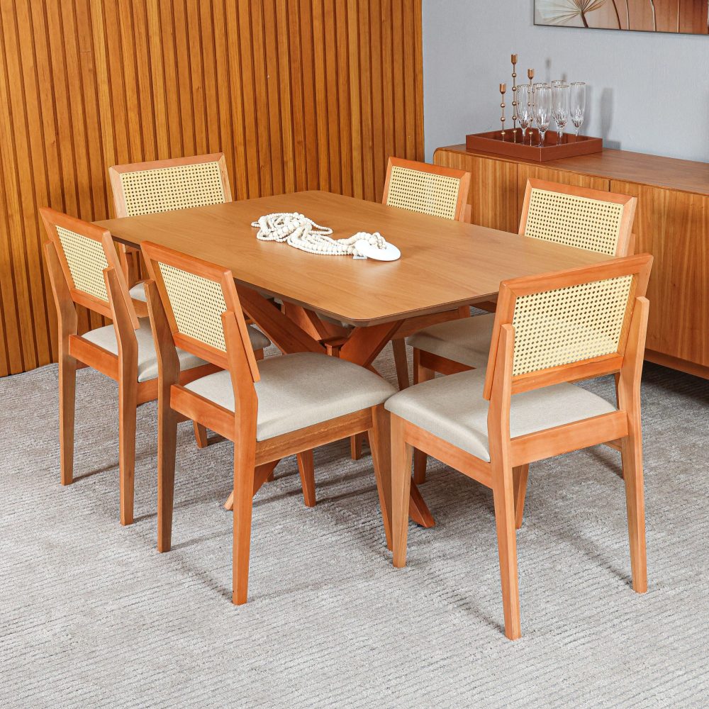 MESA TURIM 1,56 X 90 COM 6 CADEIRAS LARISSA