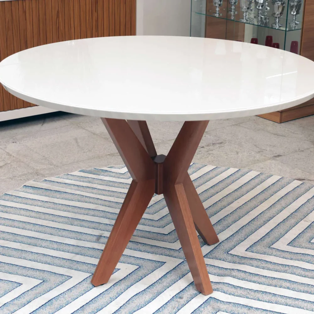 Mesa de Jantar Turim 0,90 Redonda Off White / Castanho